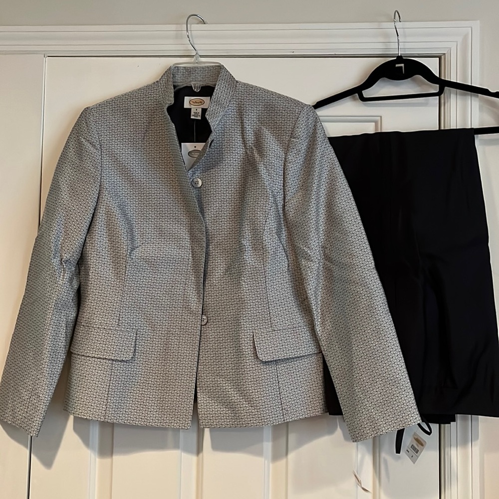 Talbots Gray Textured Cropped Jacket with Black Pants